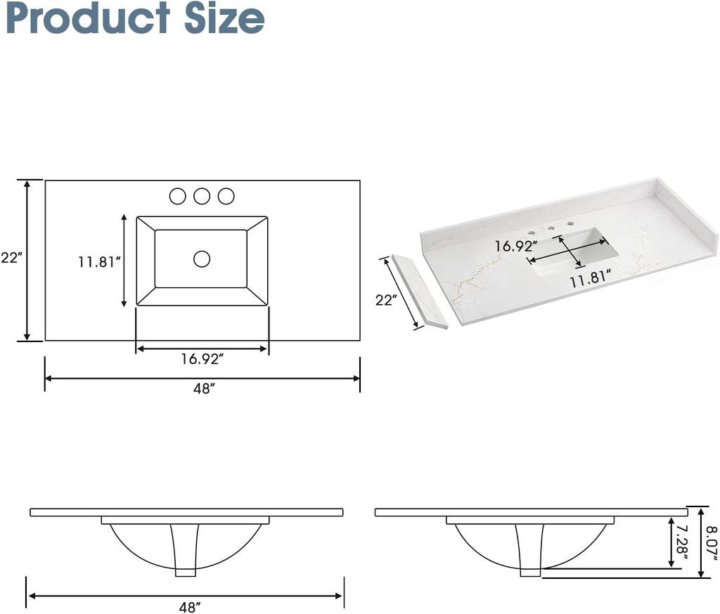 48‑Inch Fine Gold Vein Quartz Vanity Top