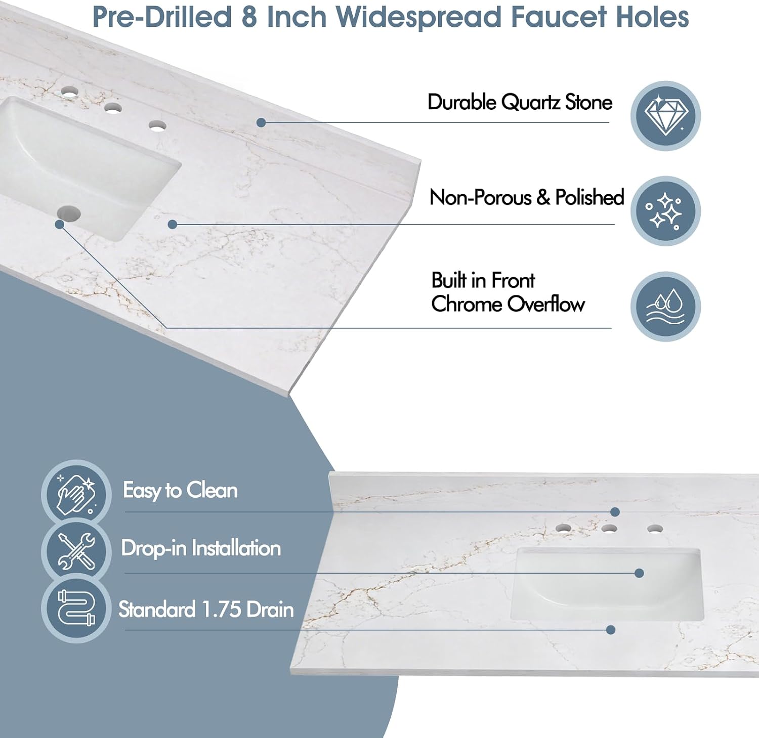 48‑Inch Fine Gold Vein Quartz Vanity Top