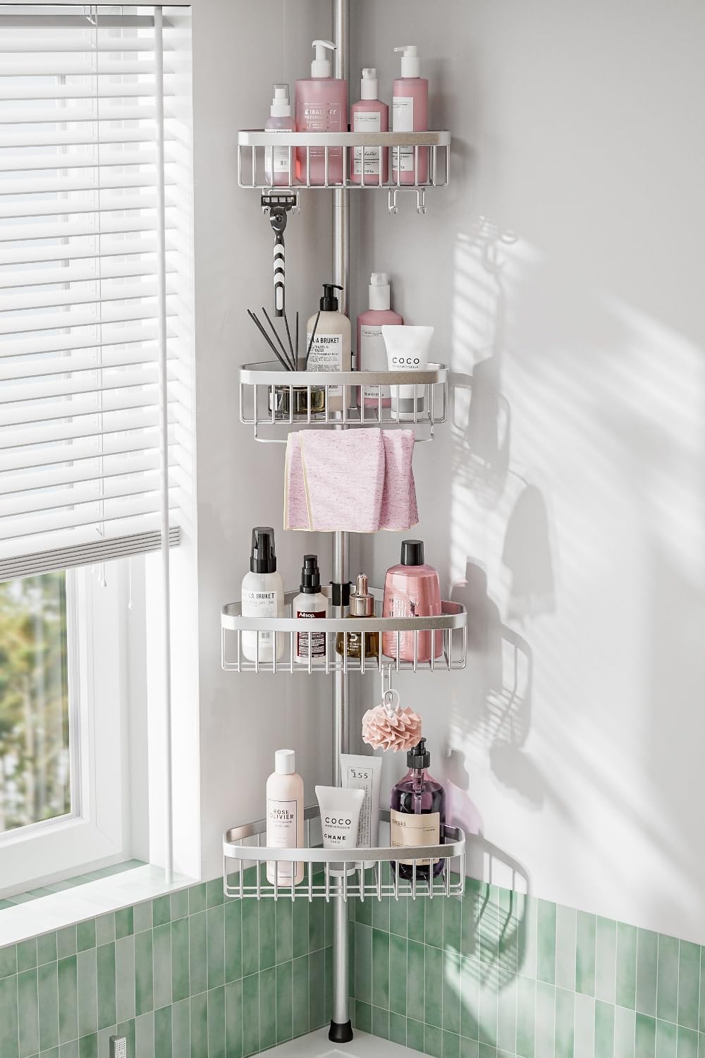 4‑Tier Tension Pole Corner Shower Caddy