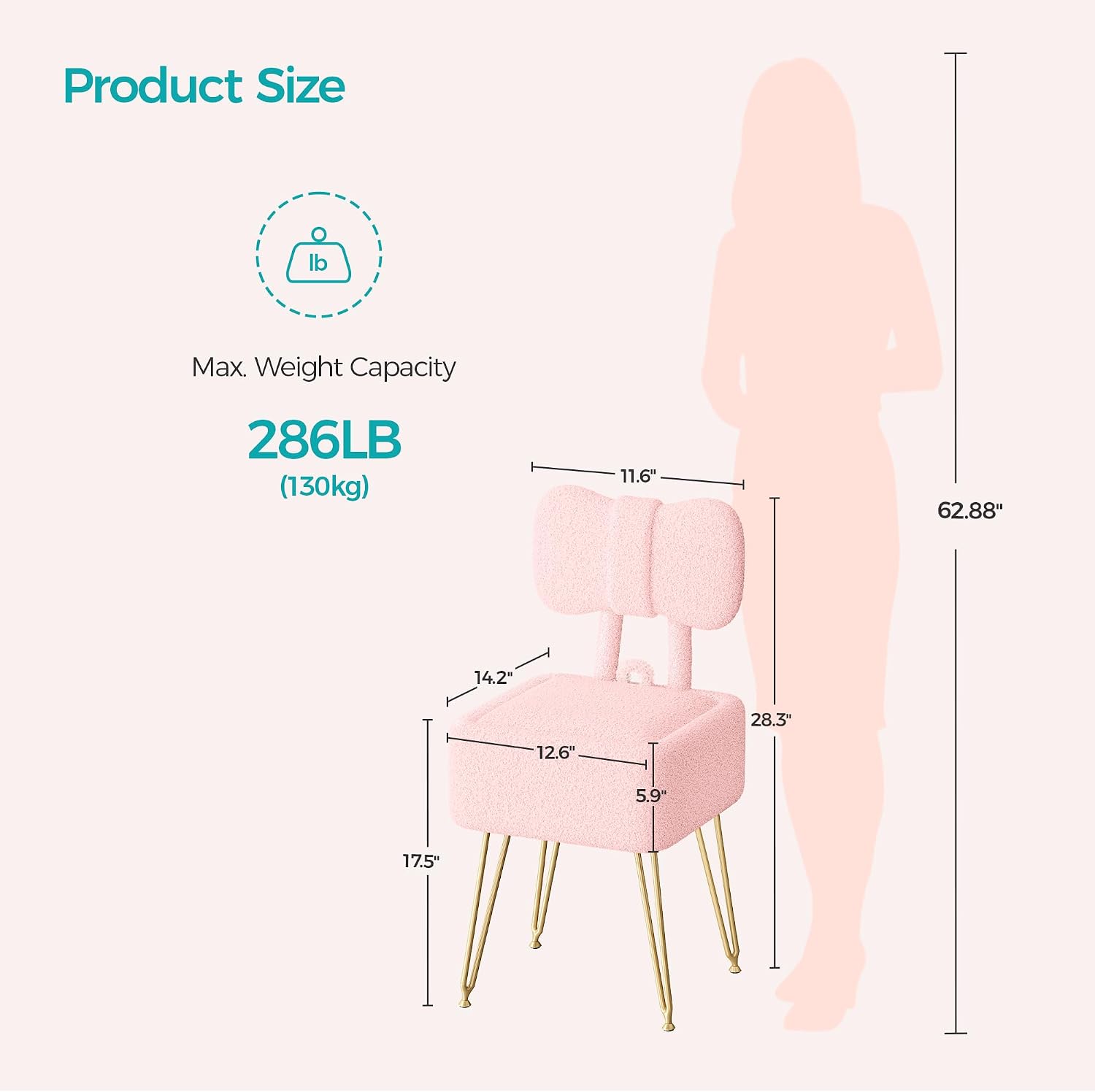 Pink Teddy Fleece Storage Vanity Stool Foldable Back