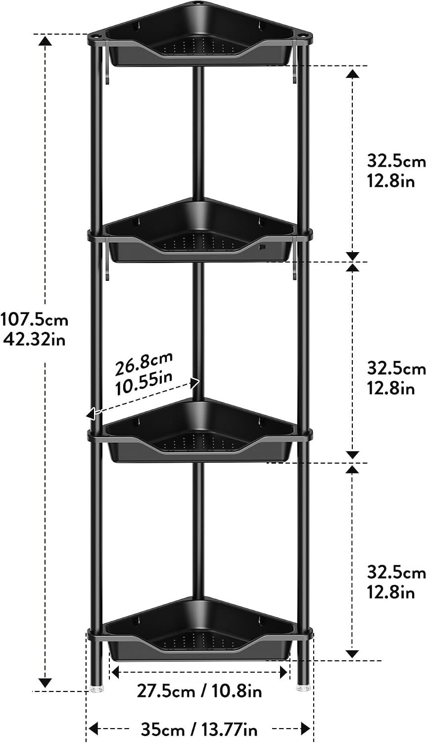 Black 4‑Tier Standing Corner Shower Caddy