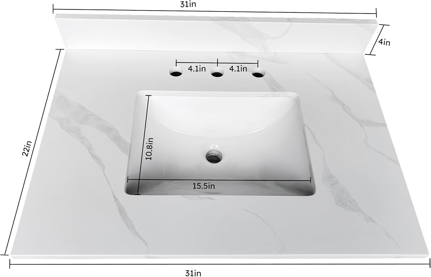 31 Inch White Vein Carrara Quartz Vanity Top