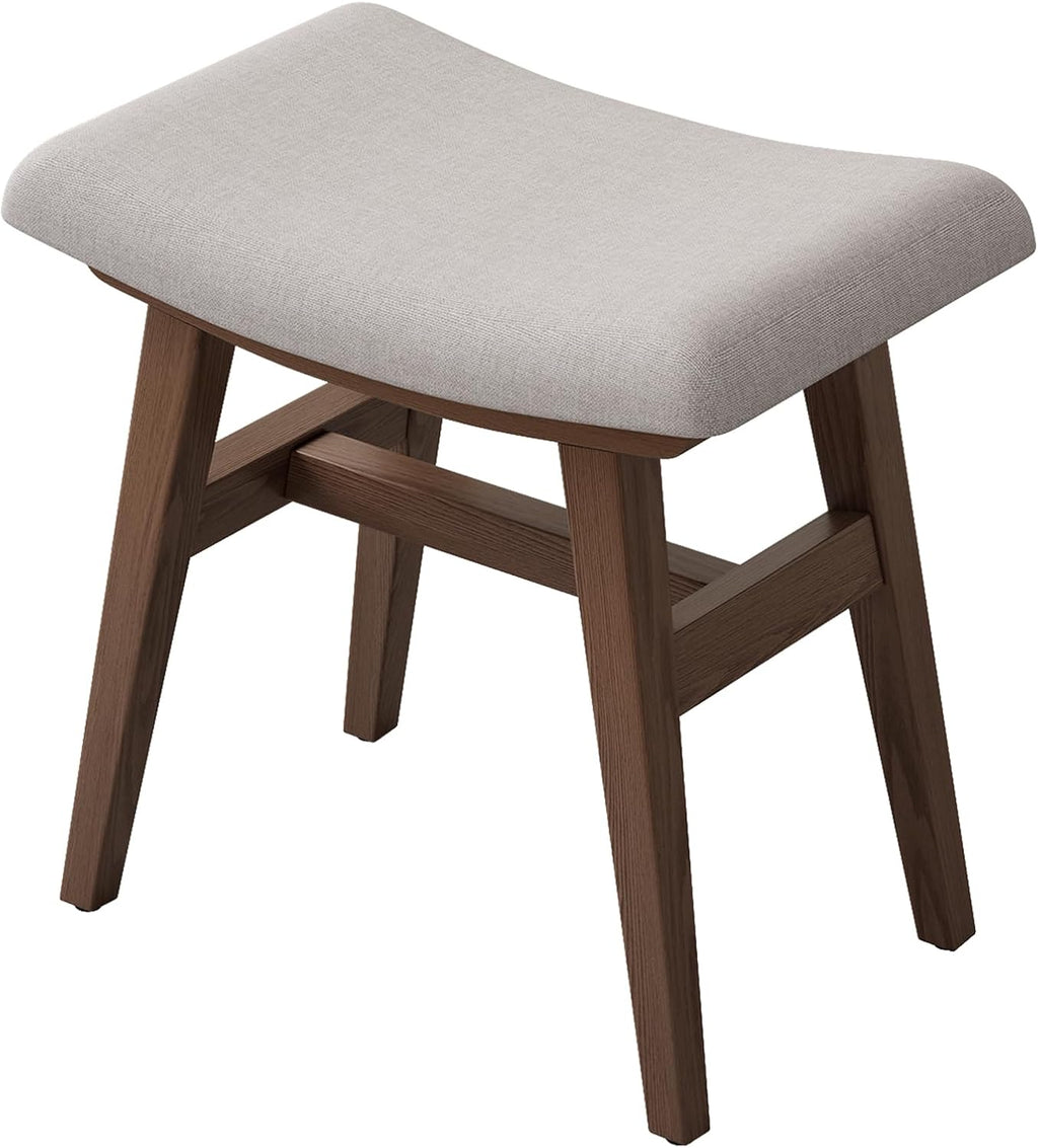 Brown Solid Wood Saddle Vanity Stool 16 Inch