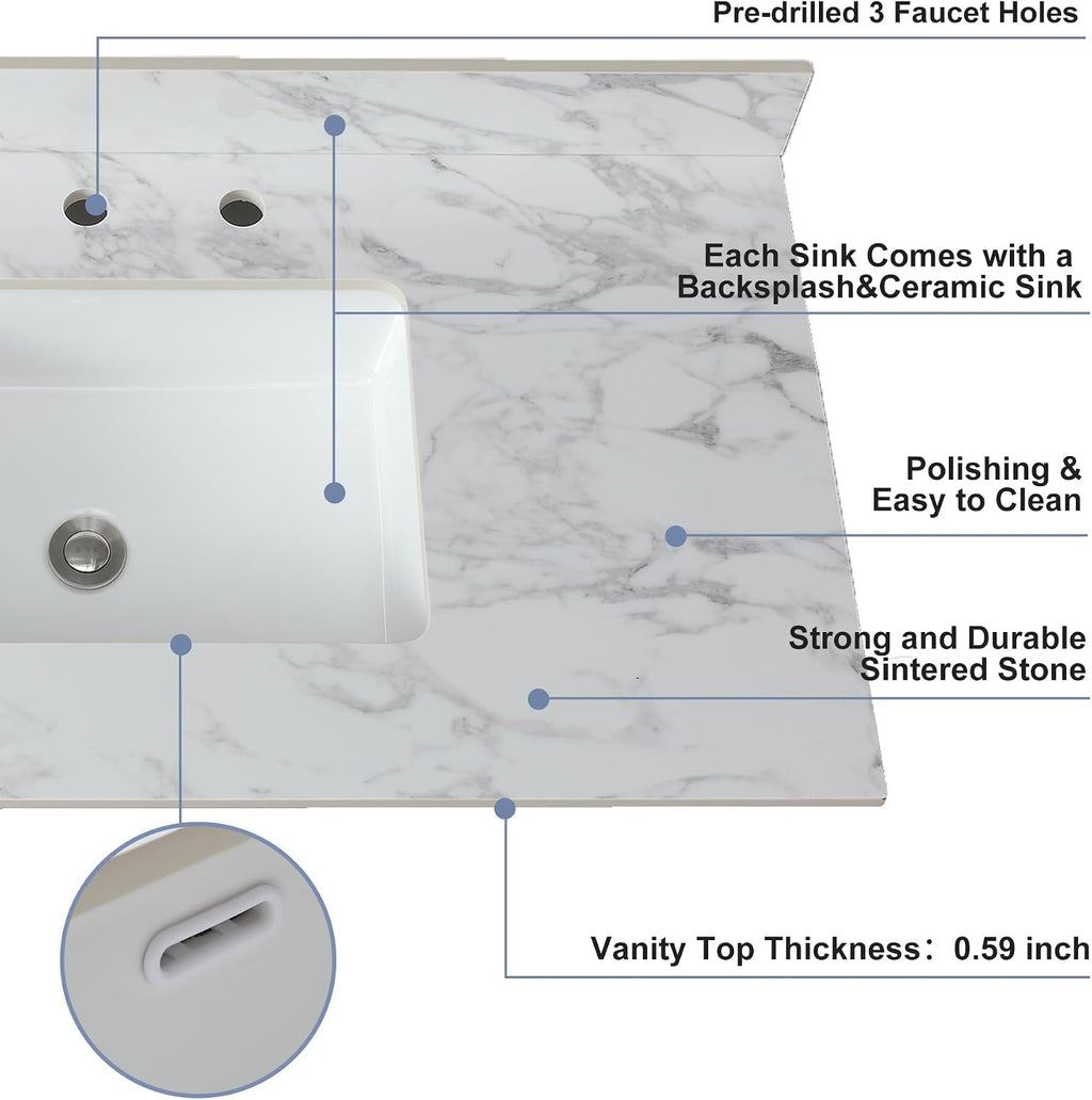 37 Inch Undermount Sink Bathroom Vanity Top