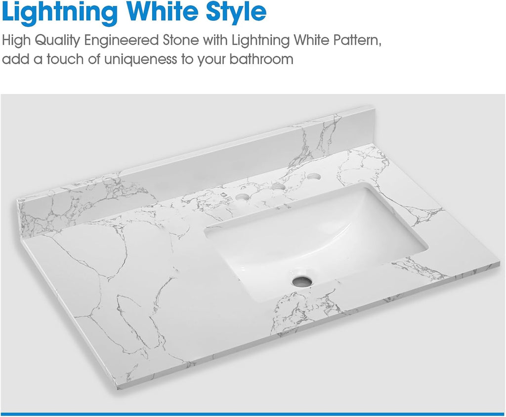 Lightning White 36 Inch Engineered Stone Vanity Top