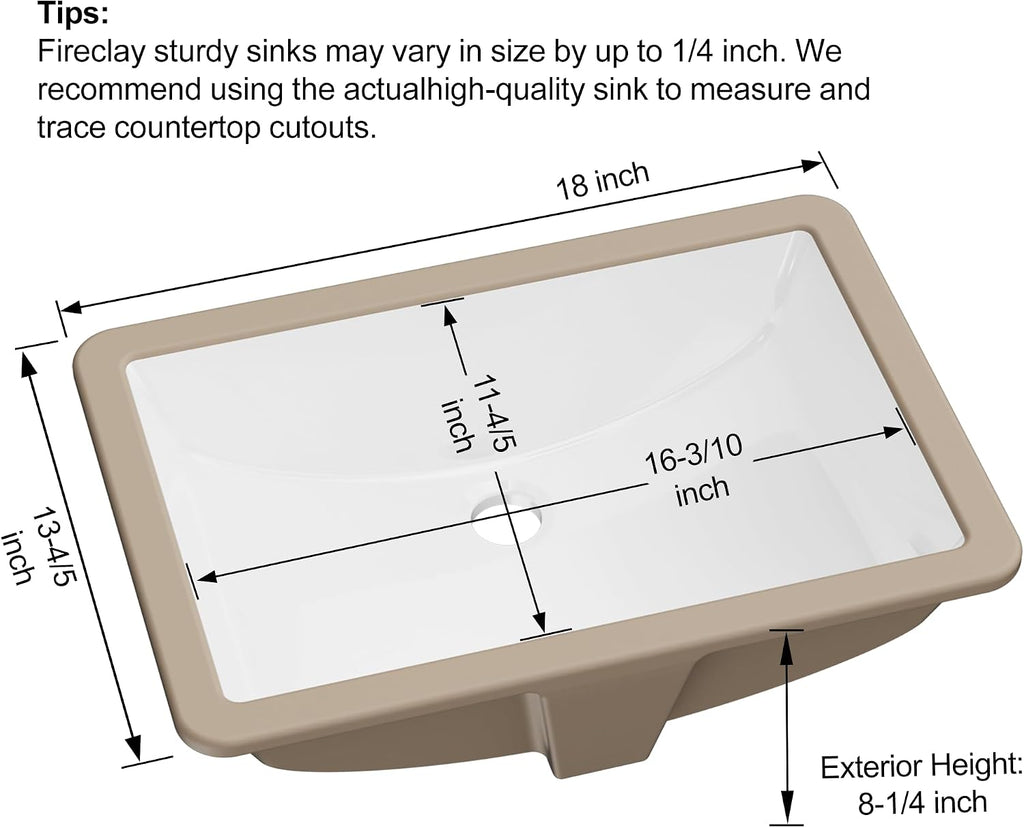 18 X 14 Inch Rectangular Undermount Ceramic Sink