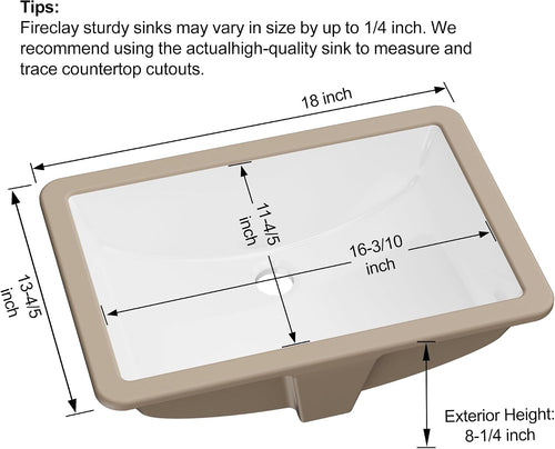 18 X 14 Inch Rectangular Undermount Ceramic Sink