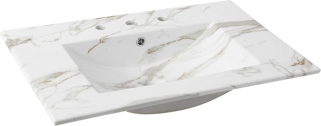 30 Inch White Marble‑Effect Ceramic Vanity Top