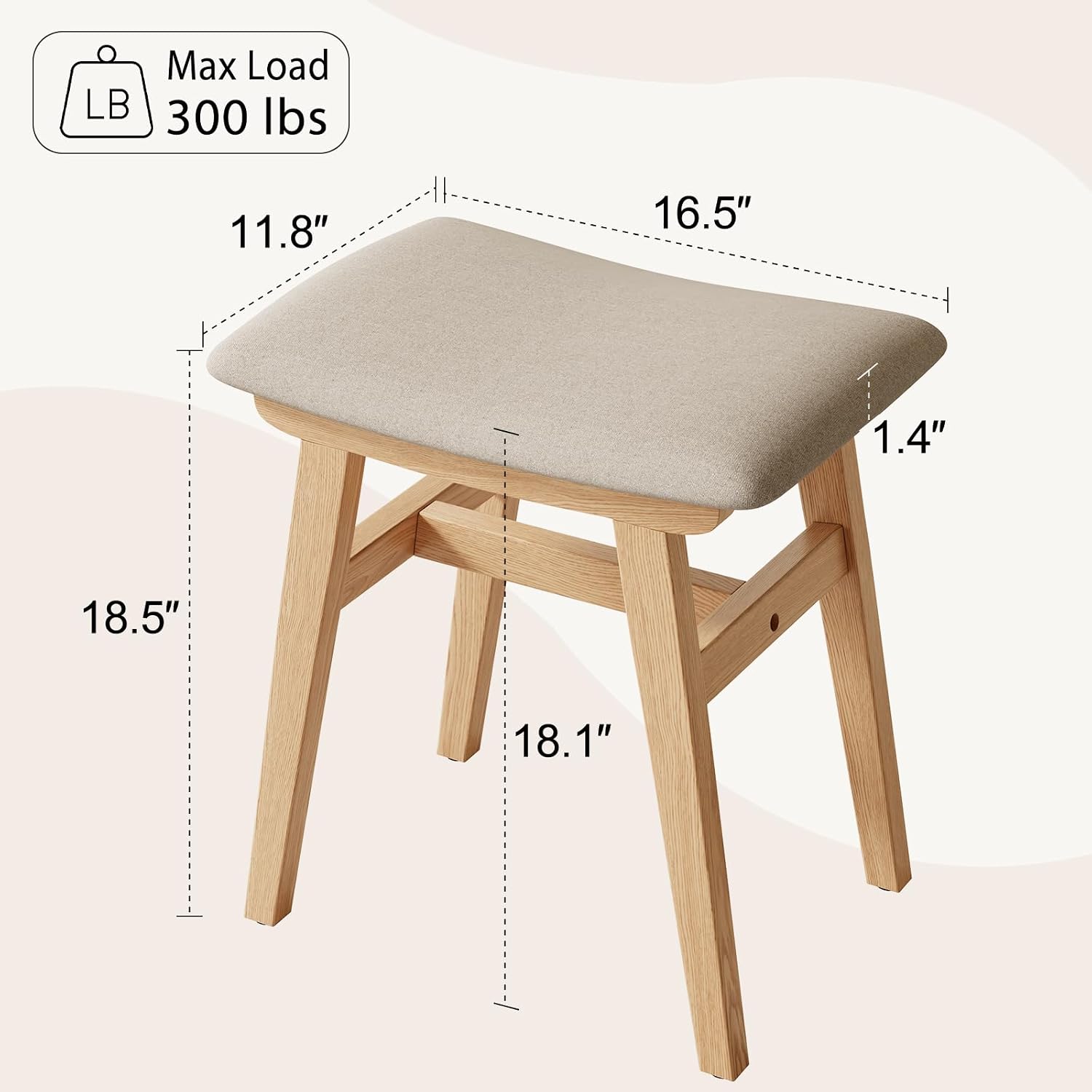 Natural Solid Wood Saddle Linen Vanity Stool