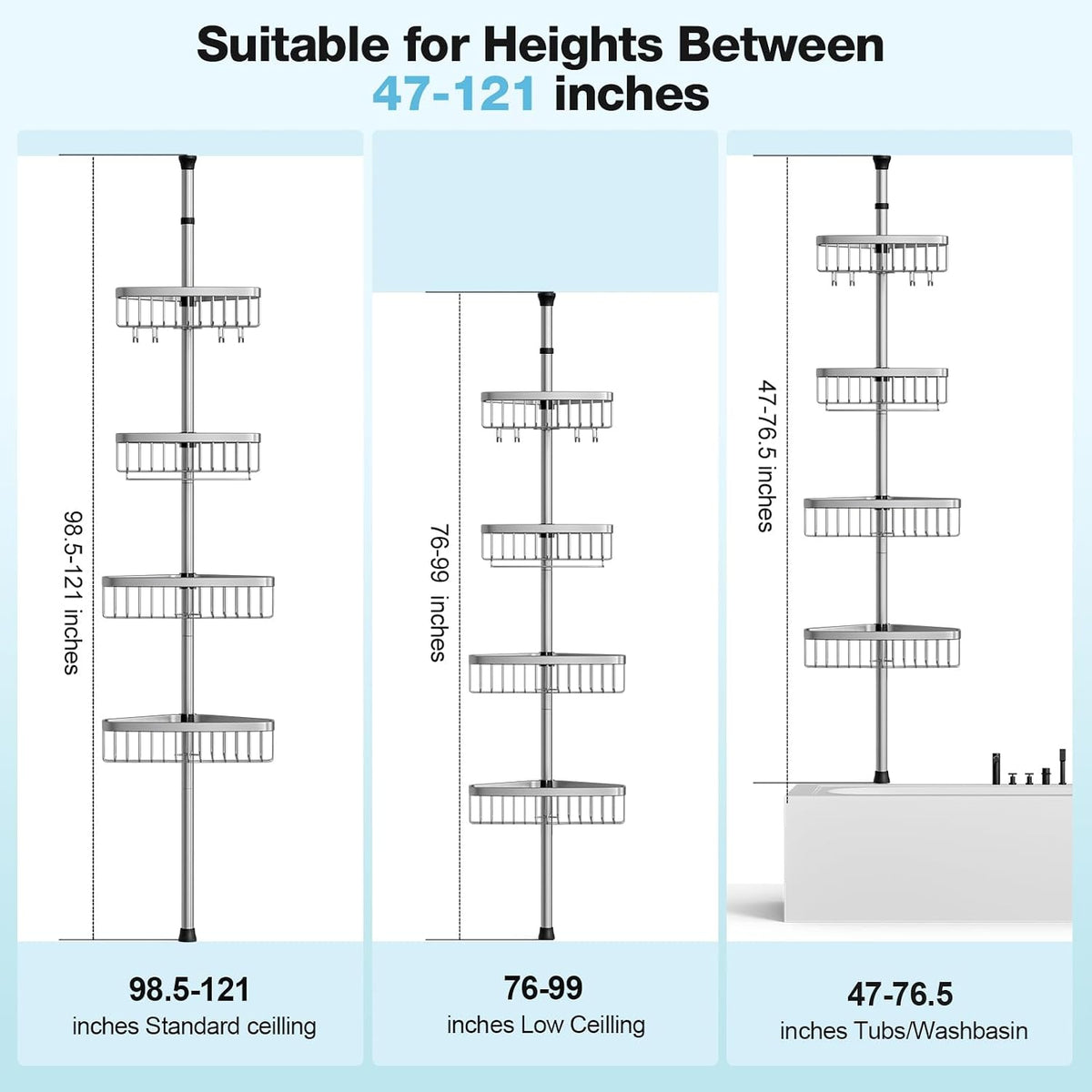 4‑Tier Tension Pole Corner Shower Caddy
