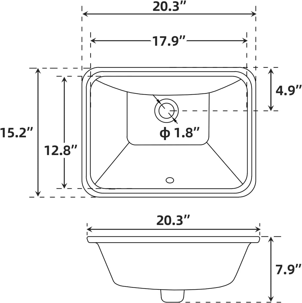 20 X 15 Inch Rectangular Fireclay Vessel Sink