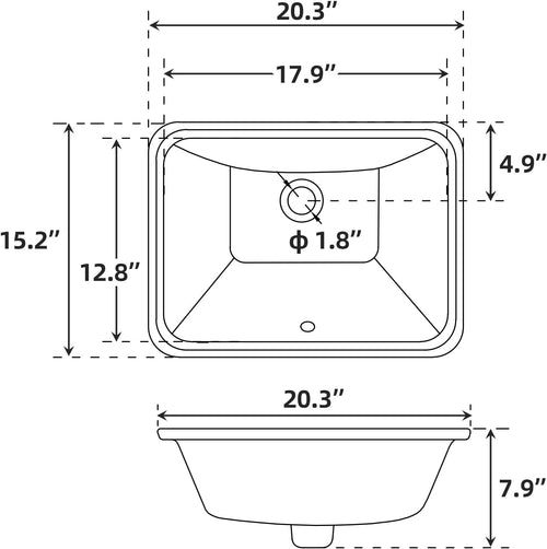 20 X 15 Inch Rectangular Fireclay Vessel Sink