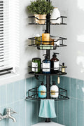 Black 4‑Tier Tension Pole Corner Shower Caddy
