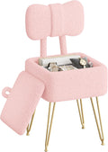 Pink Teddy Fleece Storage Vanity Stool Foldable Back