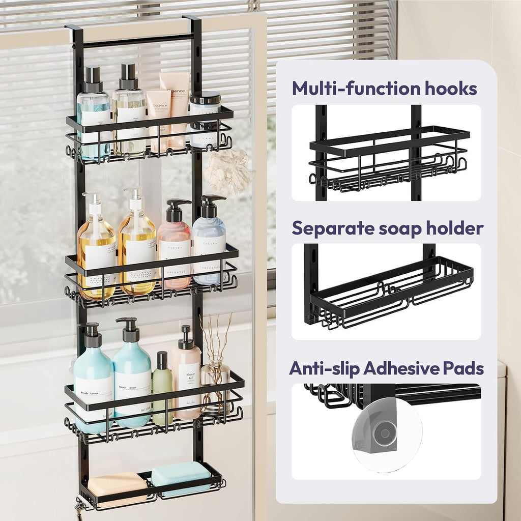 Black 4‑Tier Over‑The‑Door Shower Caddy