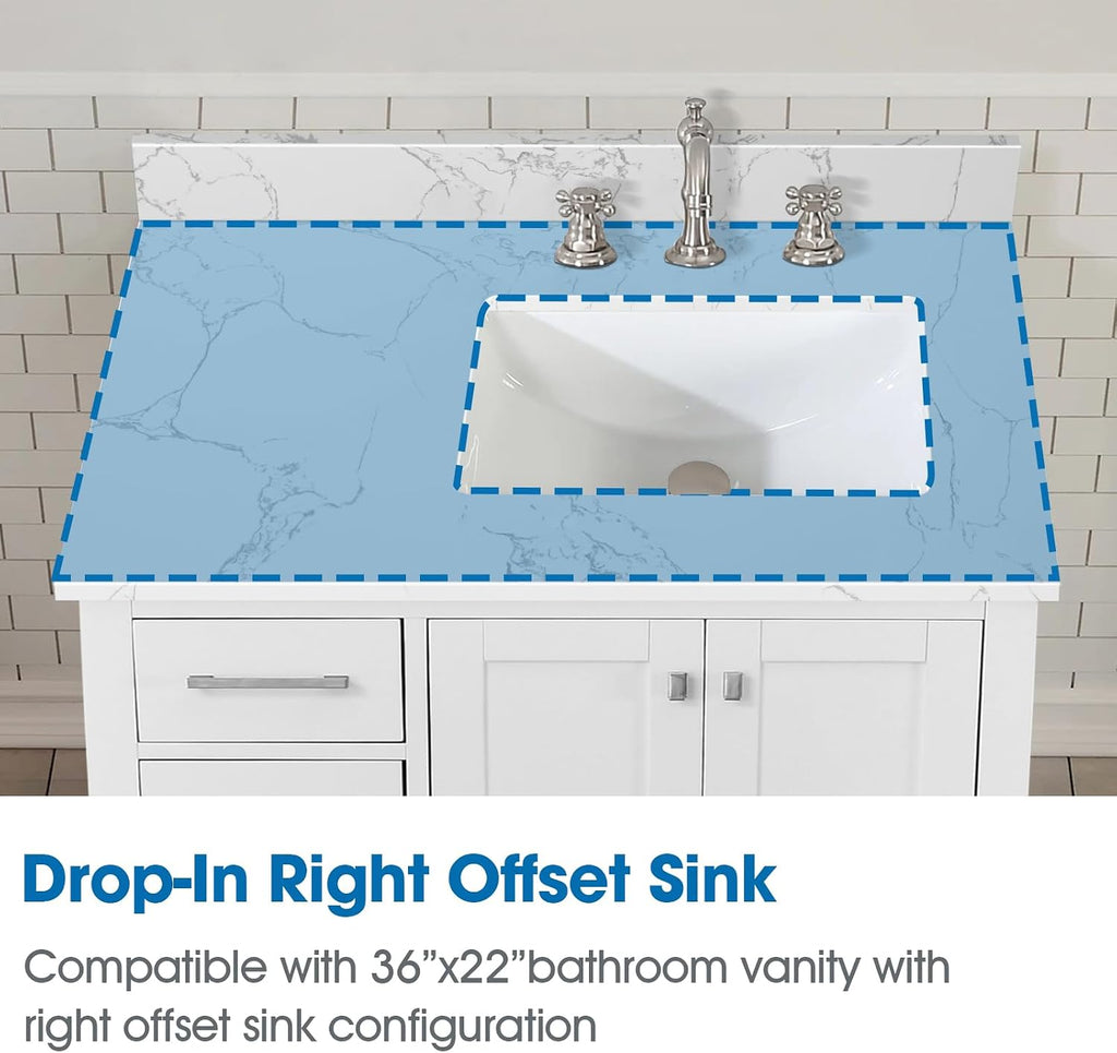 Lightning White 36 Inch Engineered Stone Vanity Top