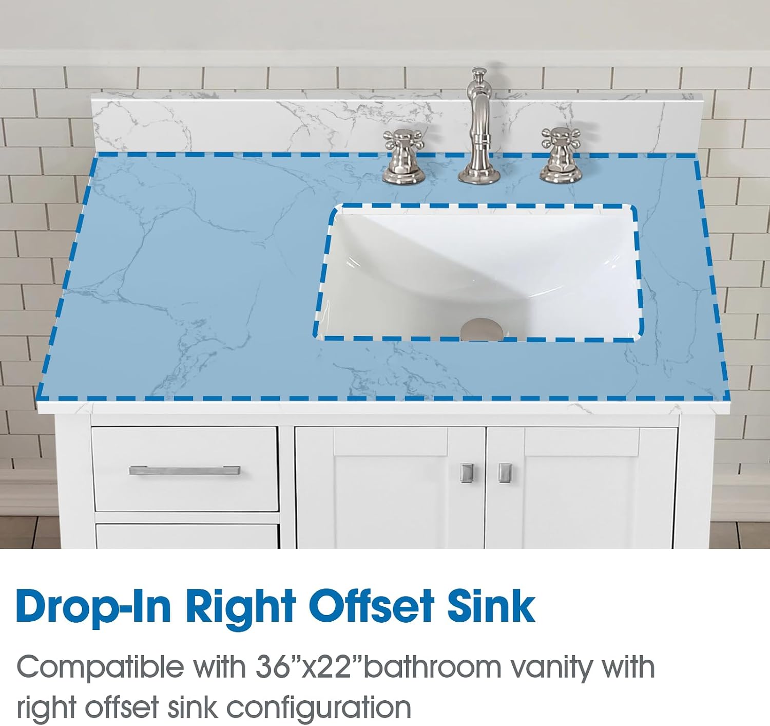 Lightning White 36 Inch Engineered Stone Vanity Top