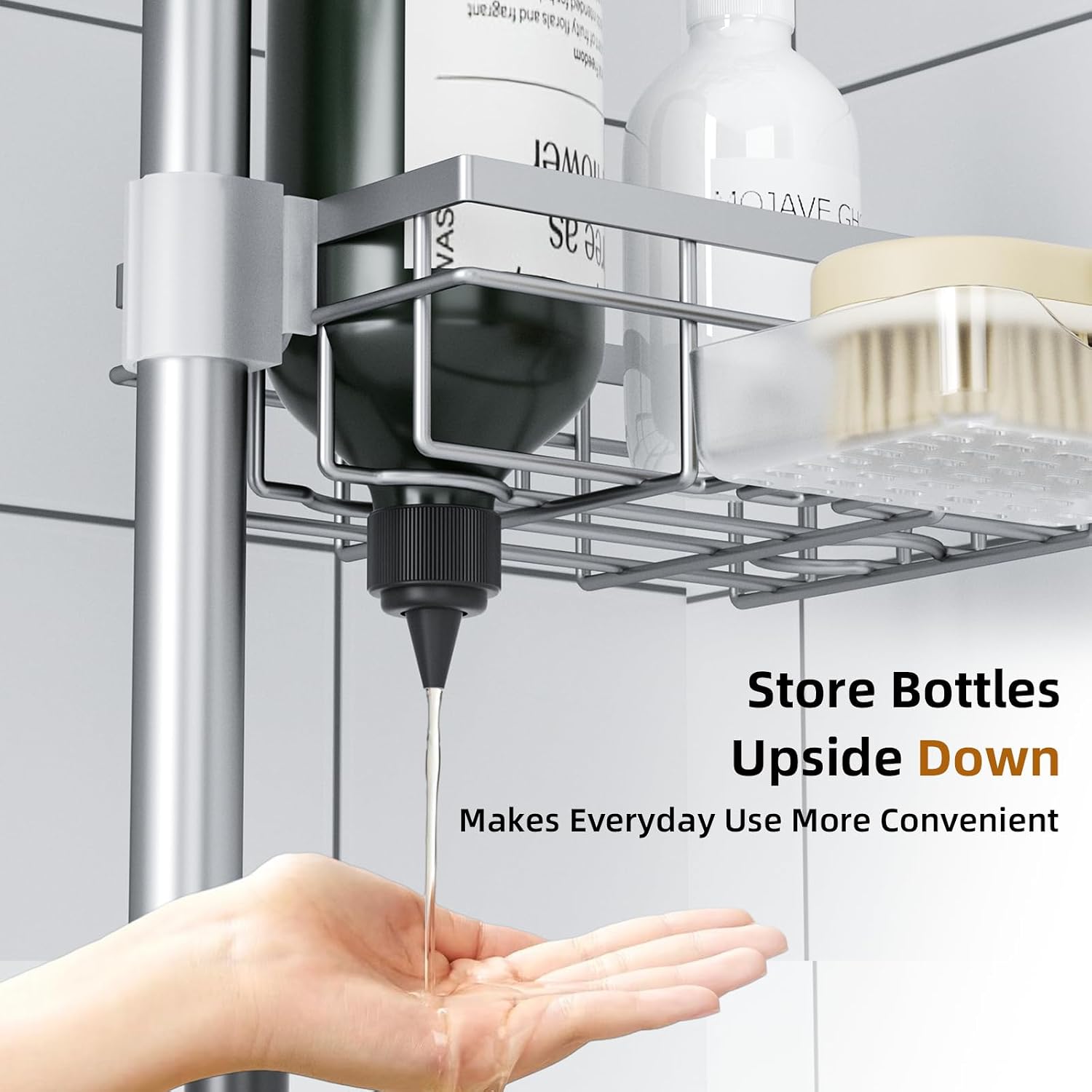 Silver 4‑Tier Tension Pole Shower Caddy
