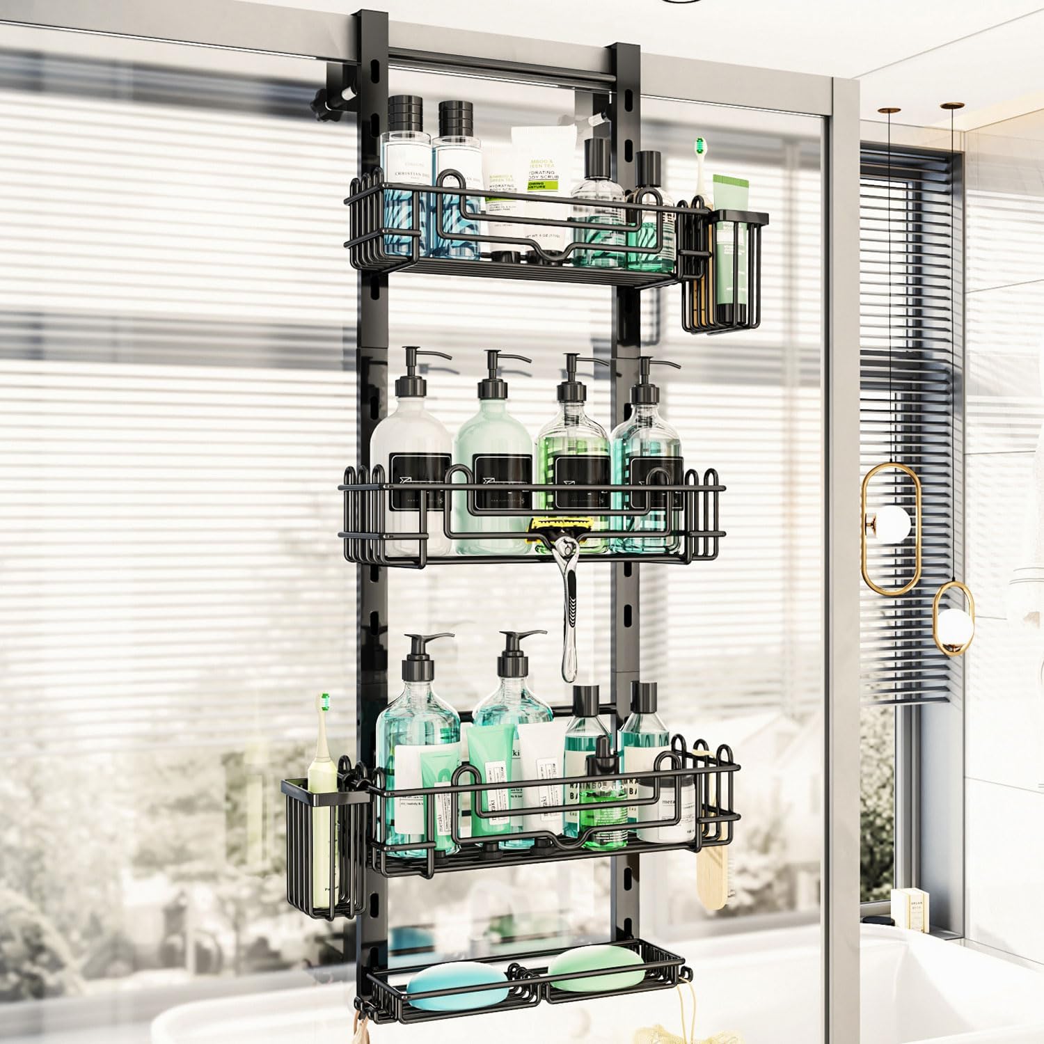 Black 4‑Tier Over‑The‑Door Shower Caddy
