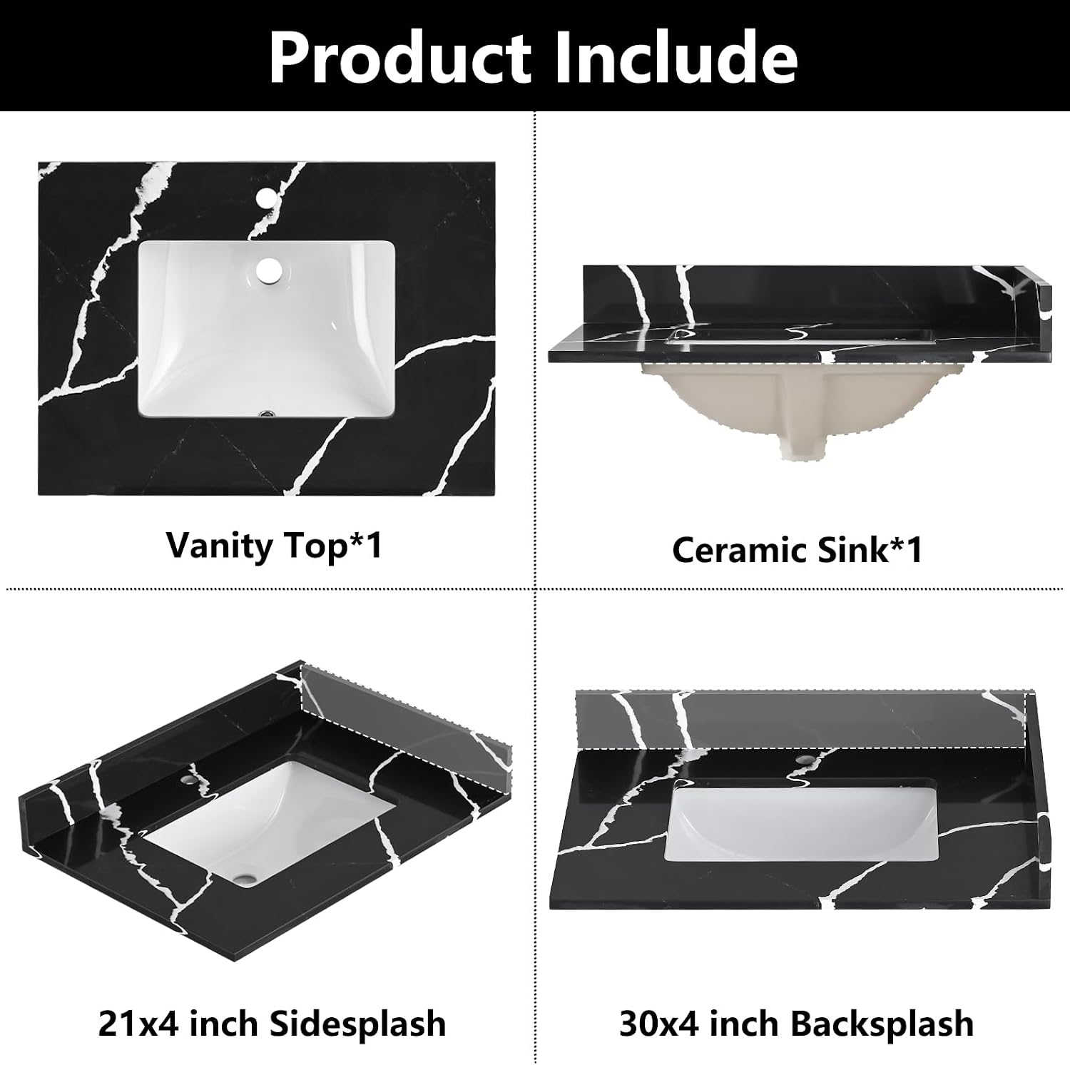 Black  30 Inch Quartz Vanity Top