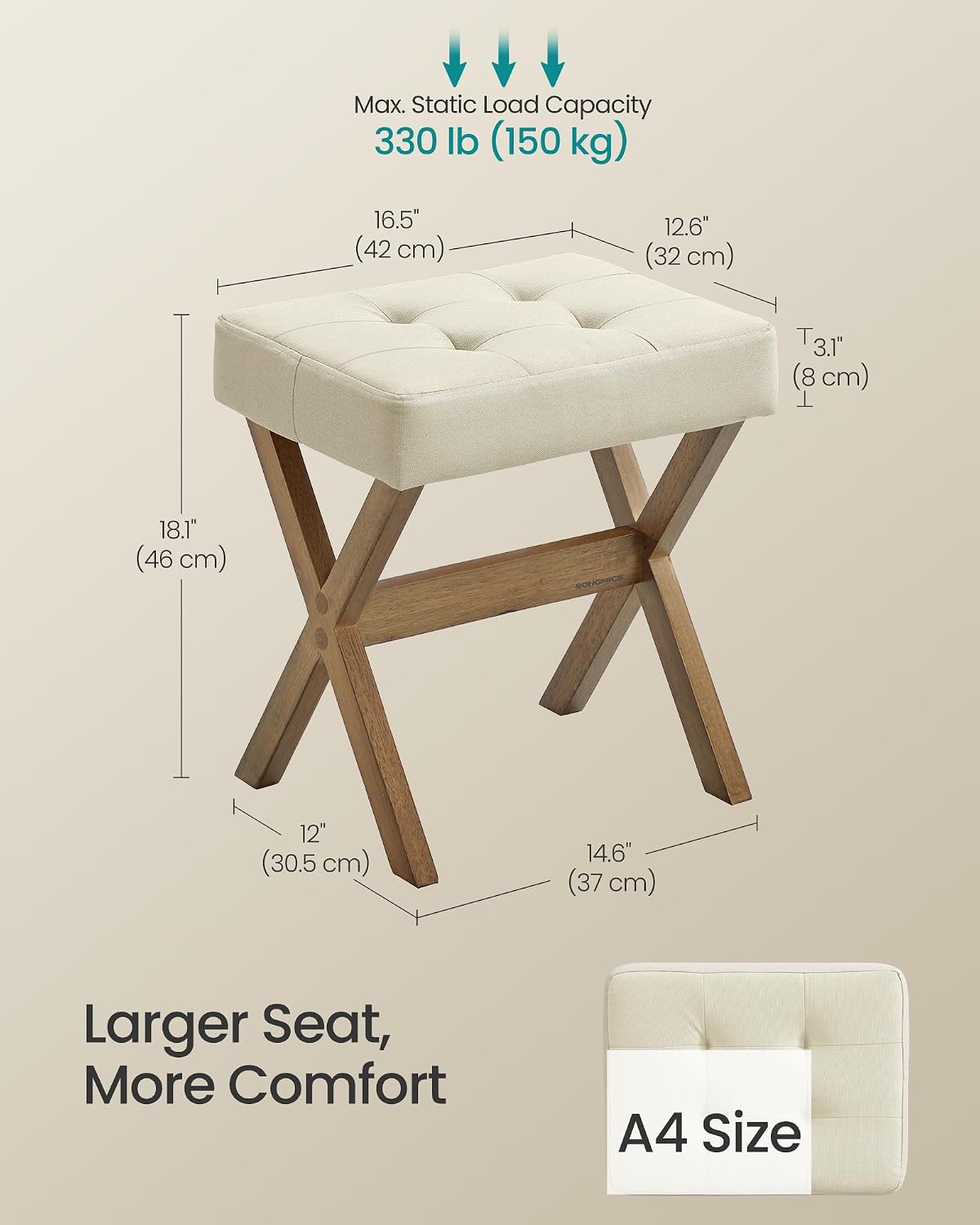 Makeup Vanity Stool Solid Wood X‑Legs