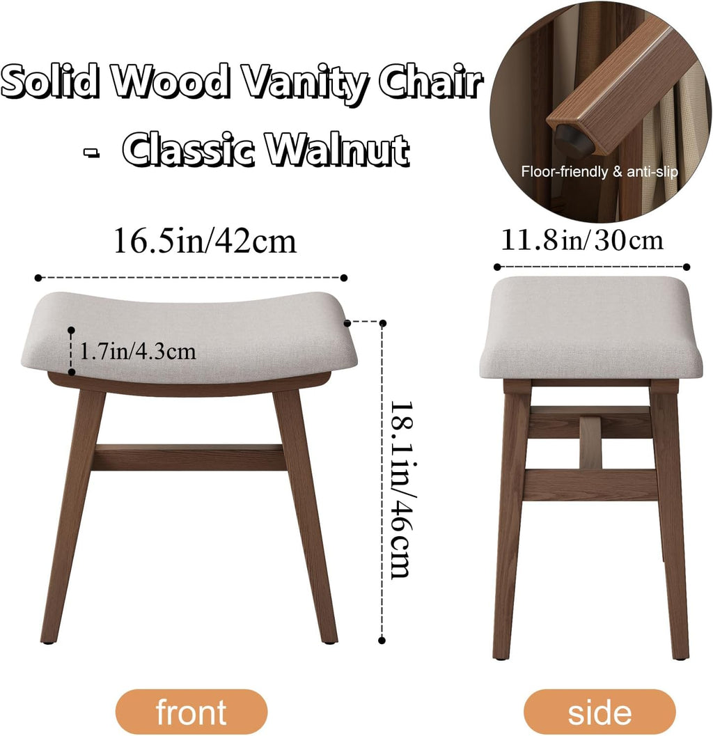 Brown Solid Wood Saddle Vanity Stool 16 Inch