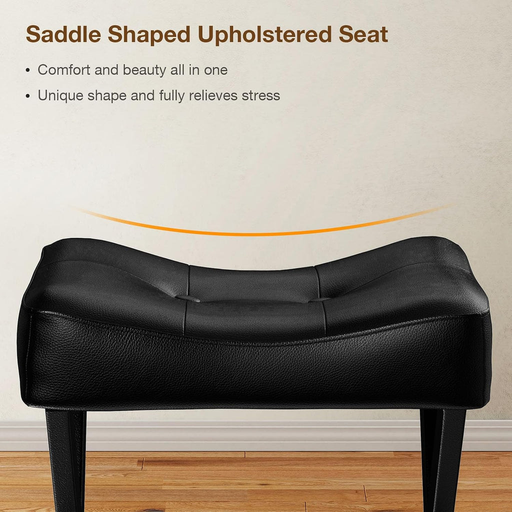 Black Leather Saddle Vanity Stool Metal X‑Legs