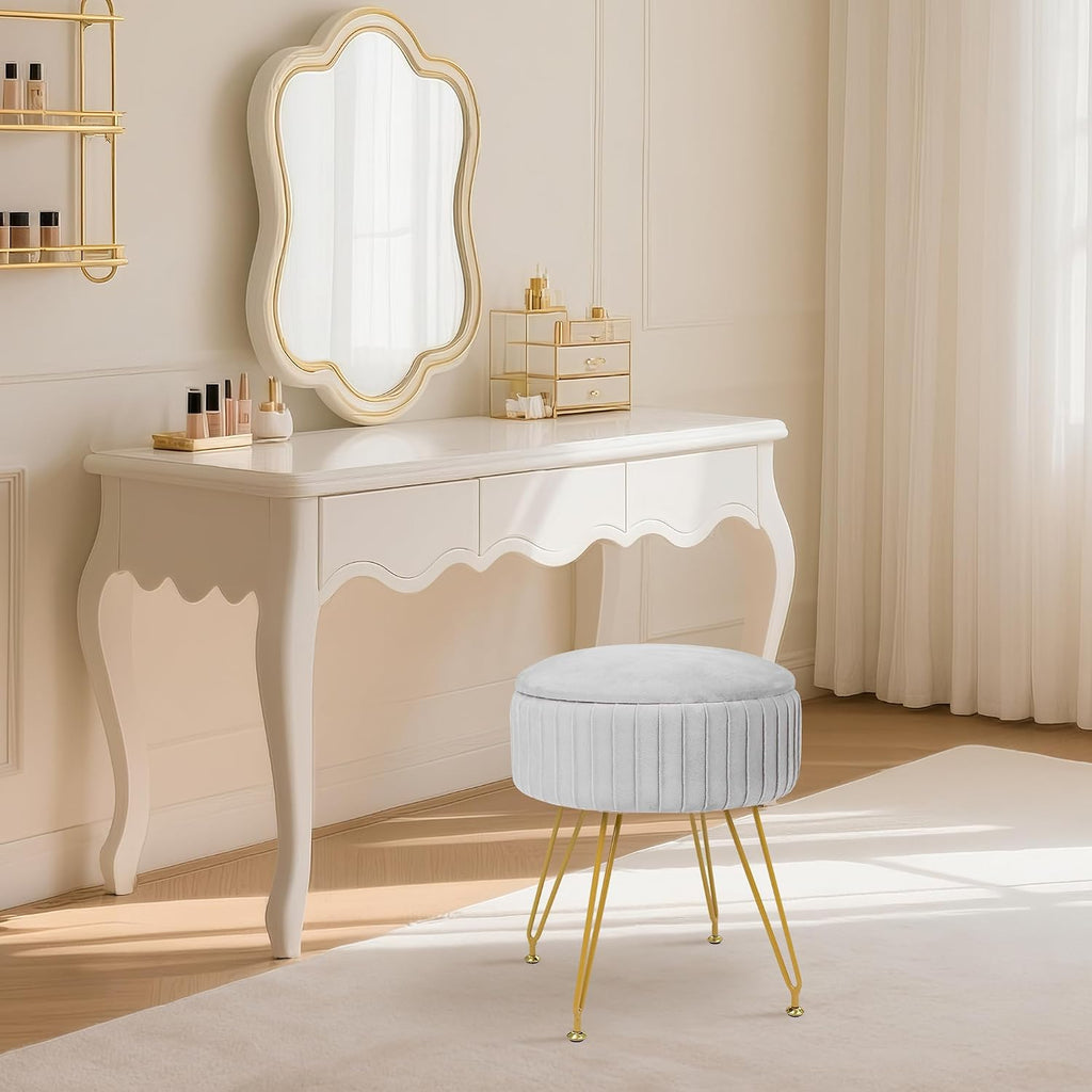 Round Storage Vanity Stool Ottoman Grey