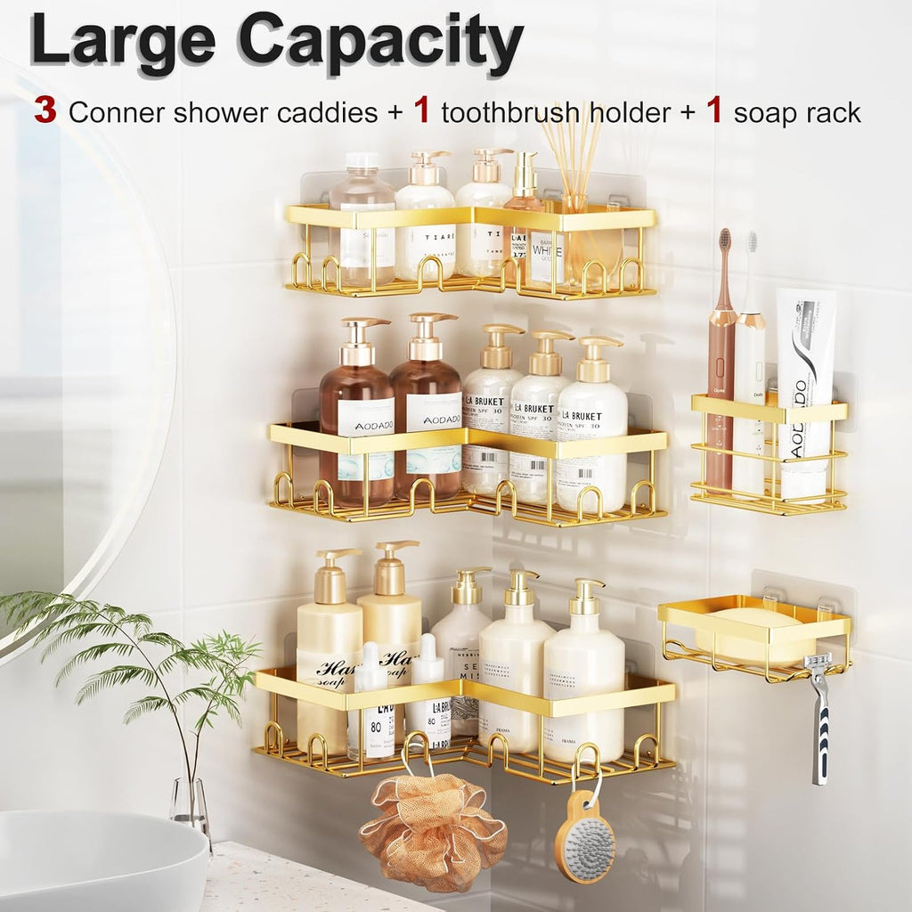 5 Pack Adhesive Stainless Steel Shower Caddy