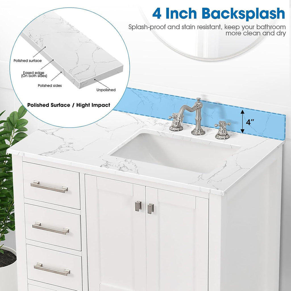 Lightning White 36 Inch Engineered Stone Vanity Top