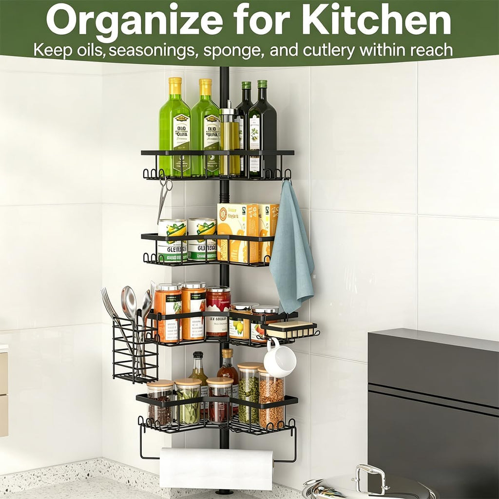 4‑Tier Tension Pole Corner Shower Caddy