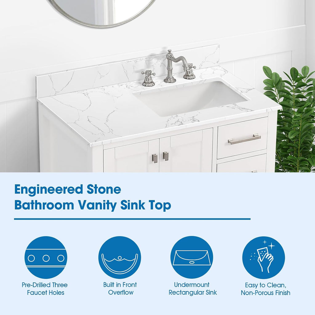 Lightning White 36 Inch Engineered Stone Vanity Top