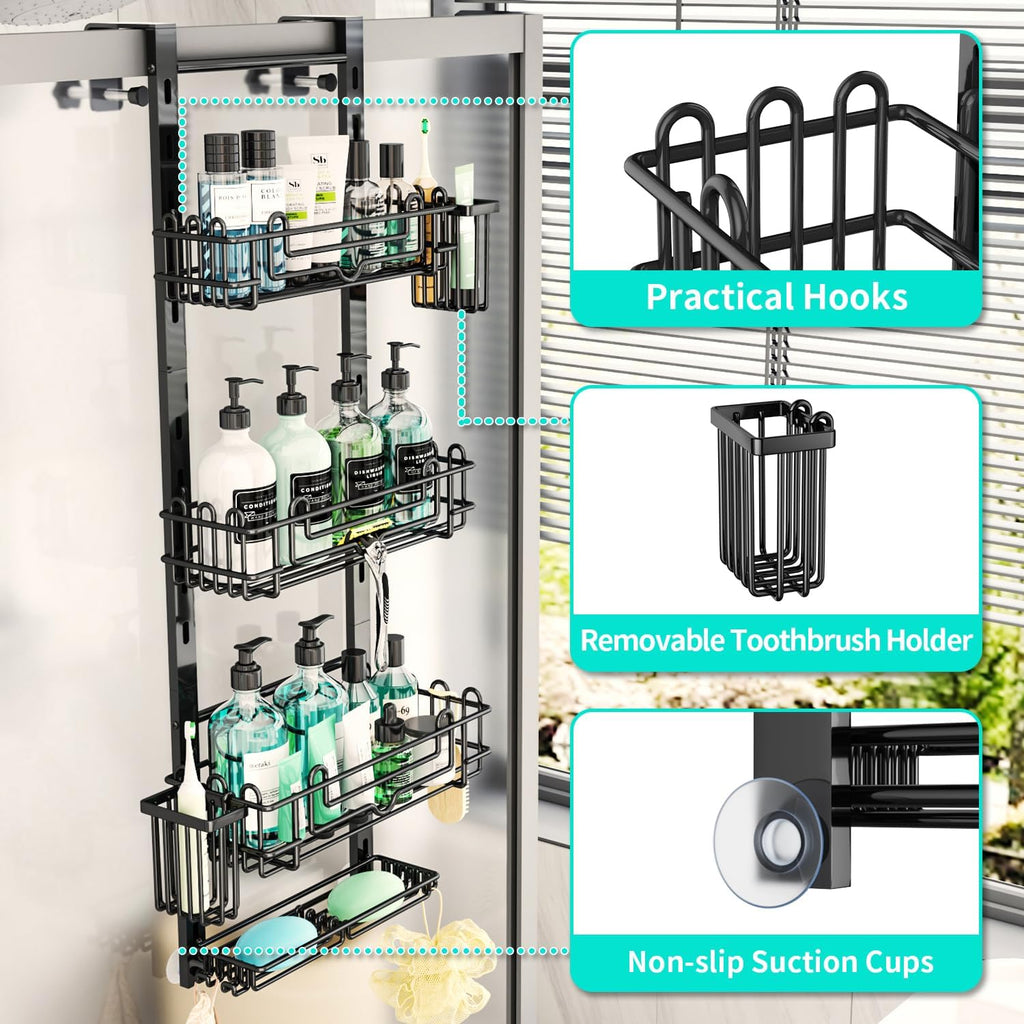 Black 4‑Tier Over‑The‑Door Shower Caddy