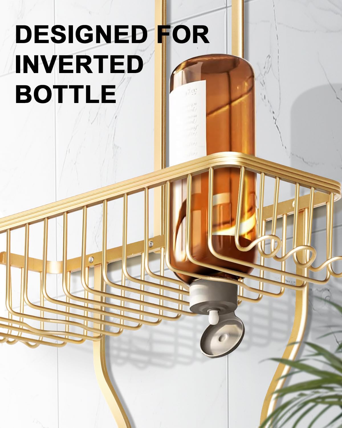 Gold Aluminum Hanging Shower Caddy With Hooks