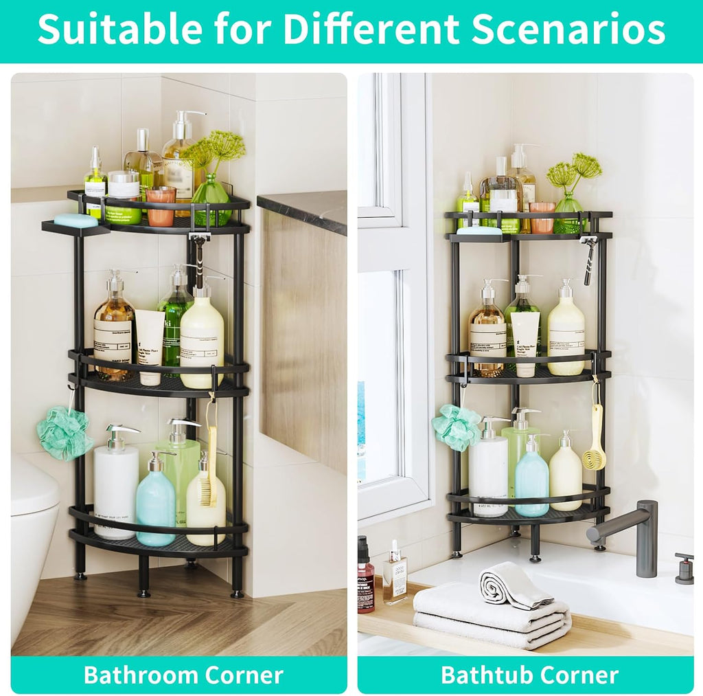 Black 3‑Tier Standing Corner Shower Caddy