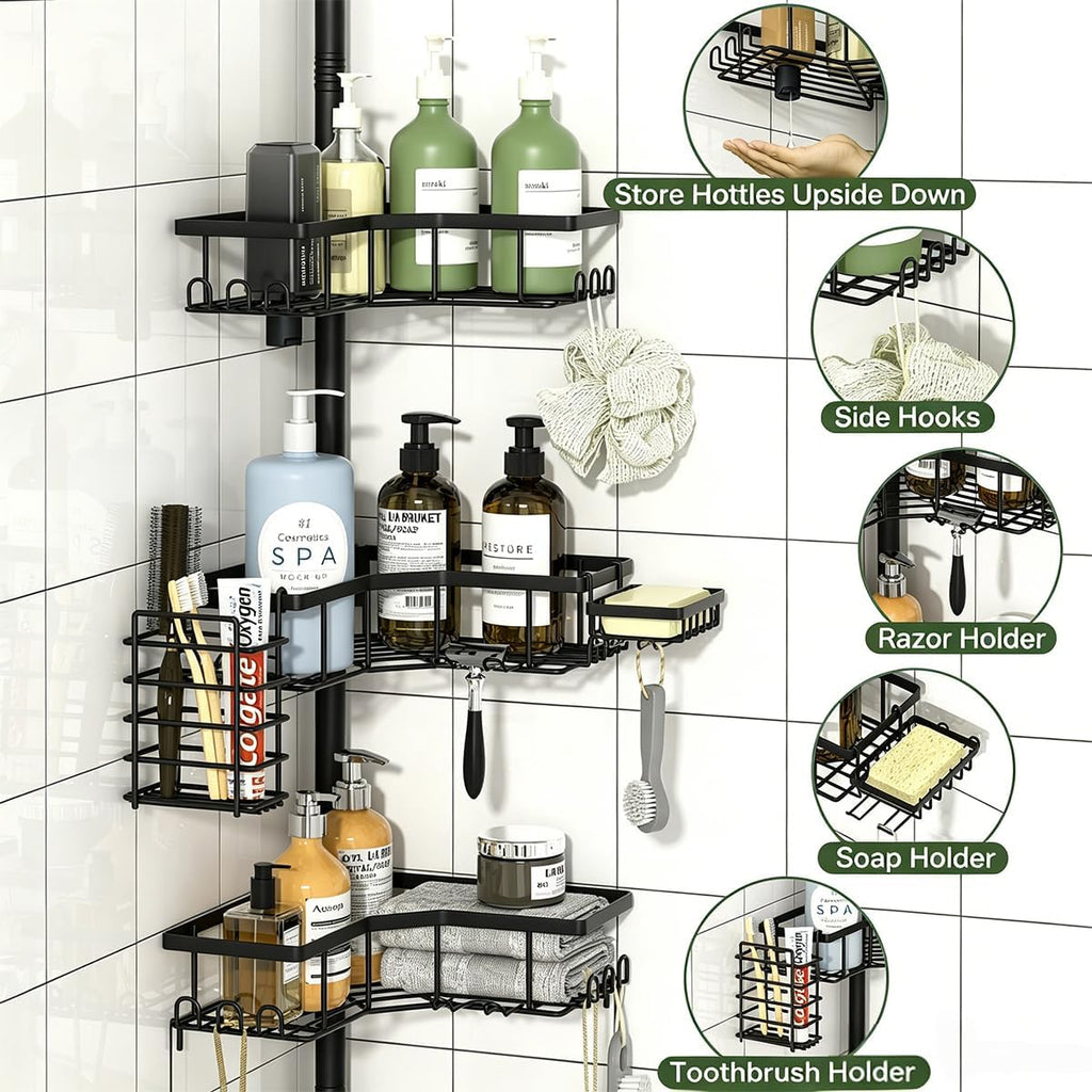 4‑Tier Tension Pole Corner Shower Caddy