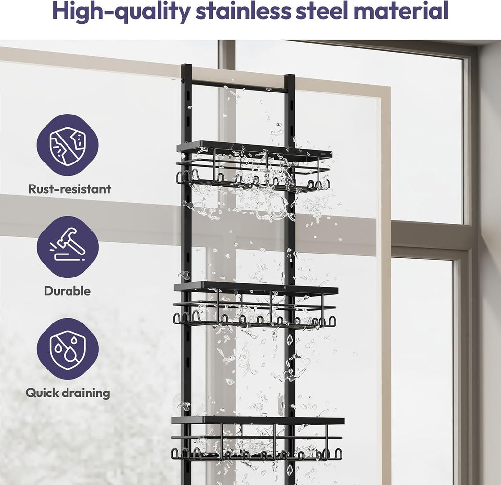Black 4‑Tier Over‑The‑Door Shower Caddy