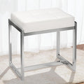 White PU Leather Vanity Stool Silver Metal Legs