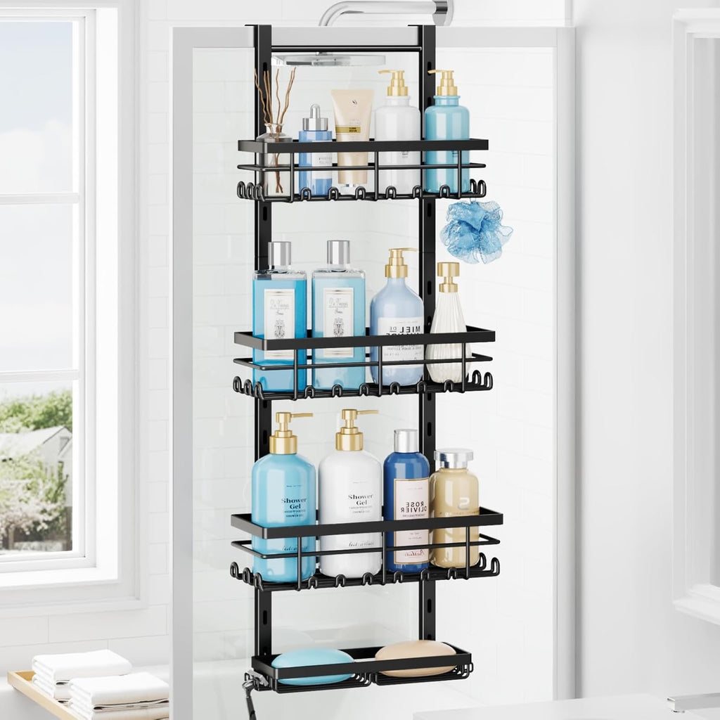 Black 4‑Tier Over‑The‑Door Shower Caddy