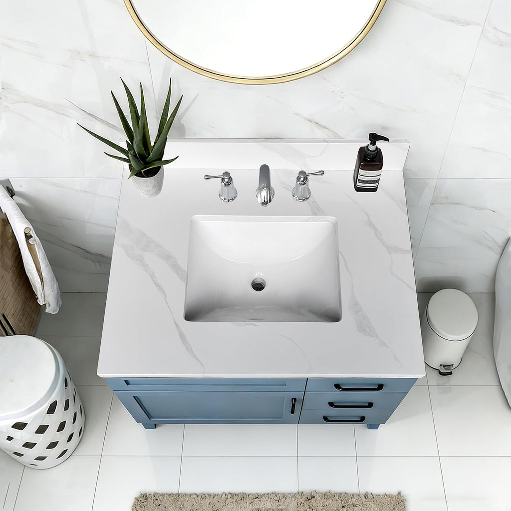 31 Inch White Vein Carrara Quartz Vanity Top
