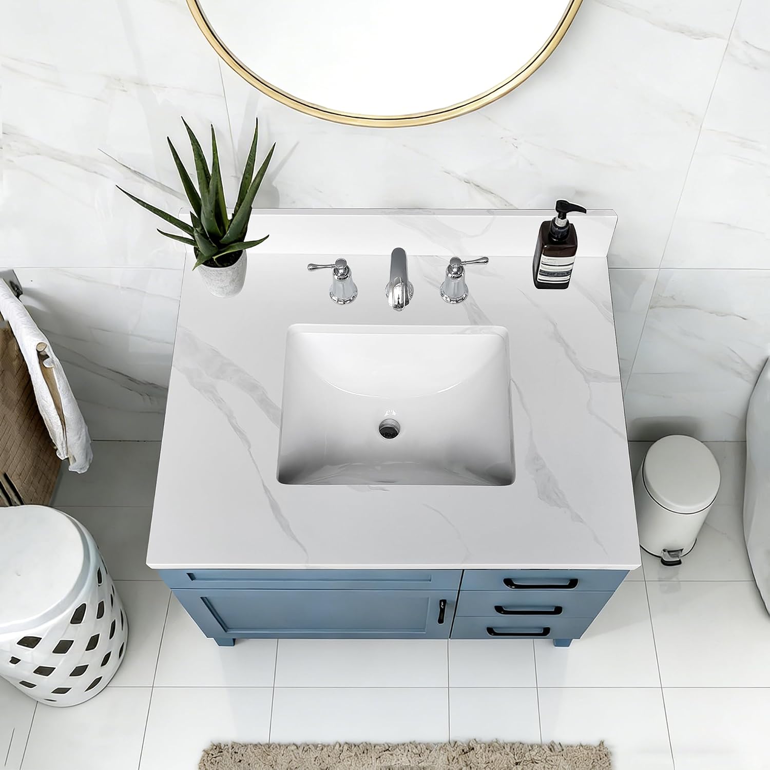 31 Inch White Vein Carrara Quartz Vanity Top