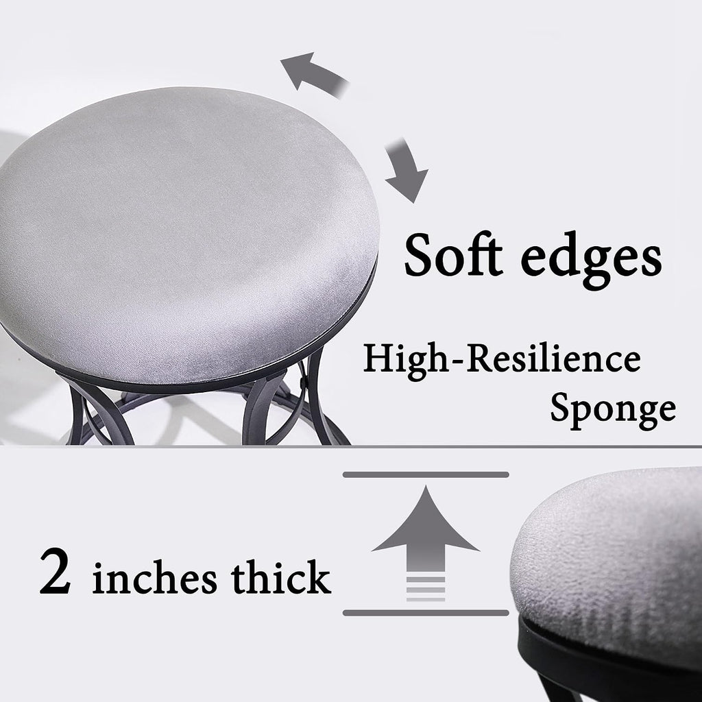 Grey Round Velvet Vanity Stool Metal Legs