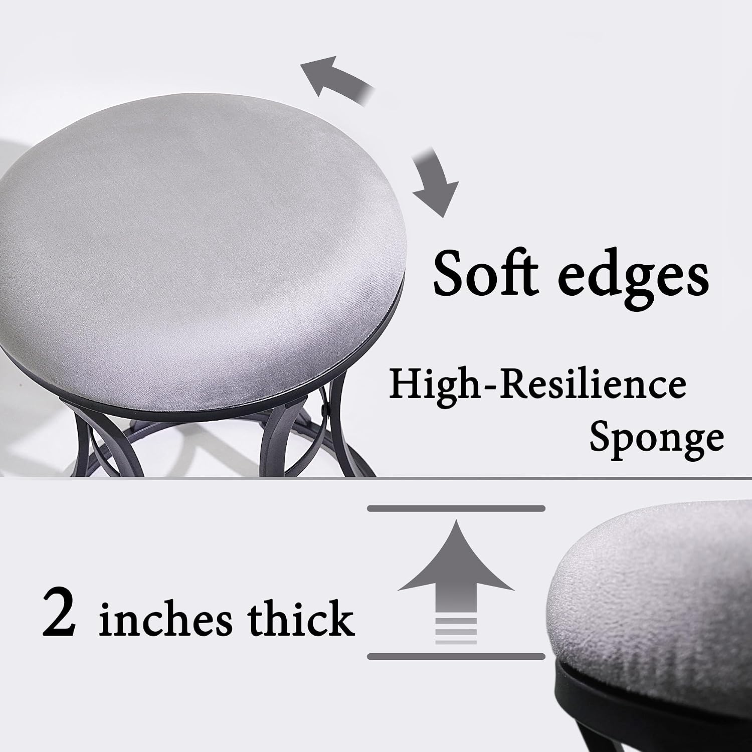 Grey Round Velvet Vanity Stool Metal Legs