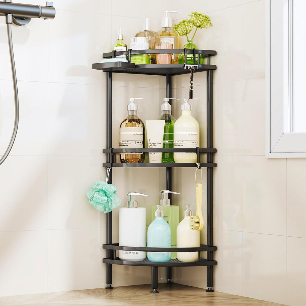 Black 3‑Tier Standing Corner Shower Caddy
