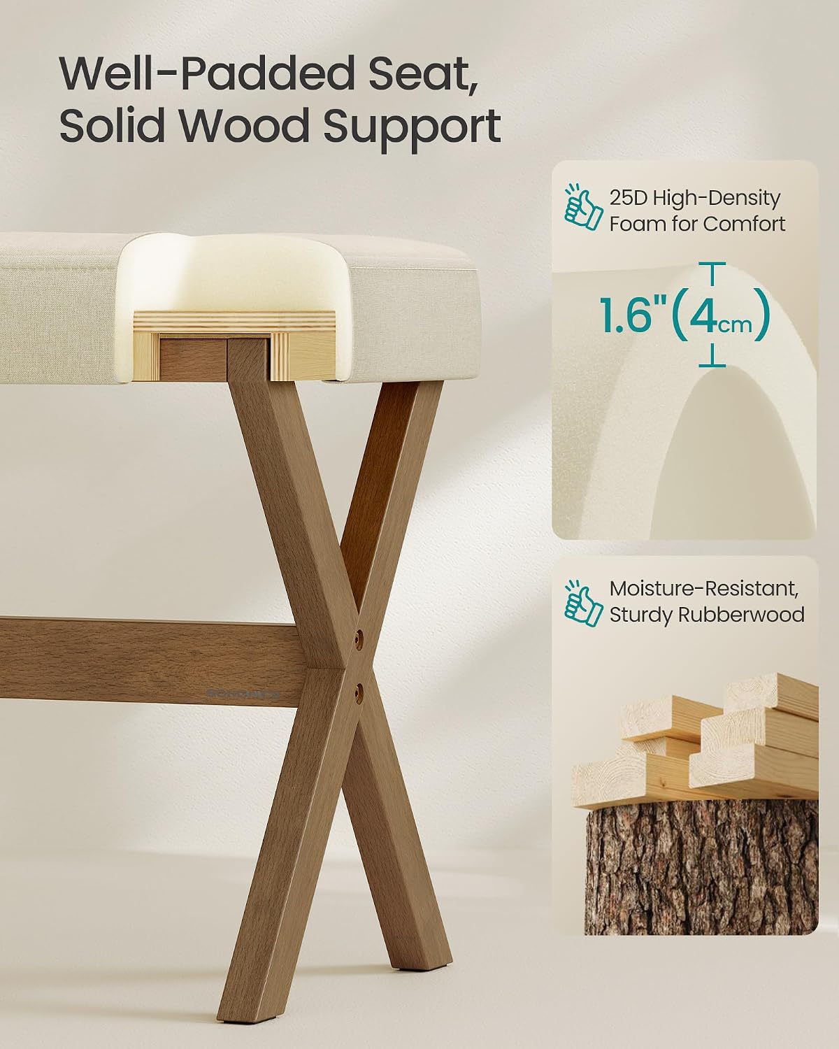 Makeup Vanity Stool Solid Wood X‑Legs