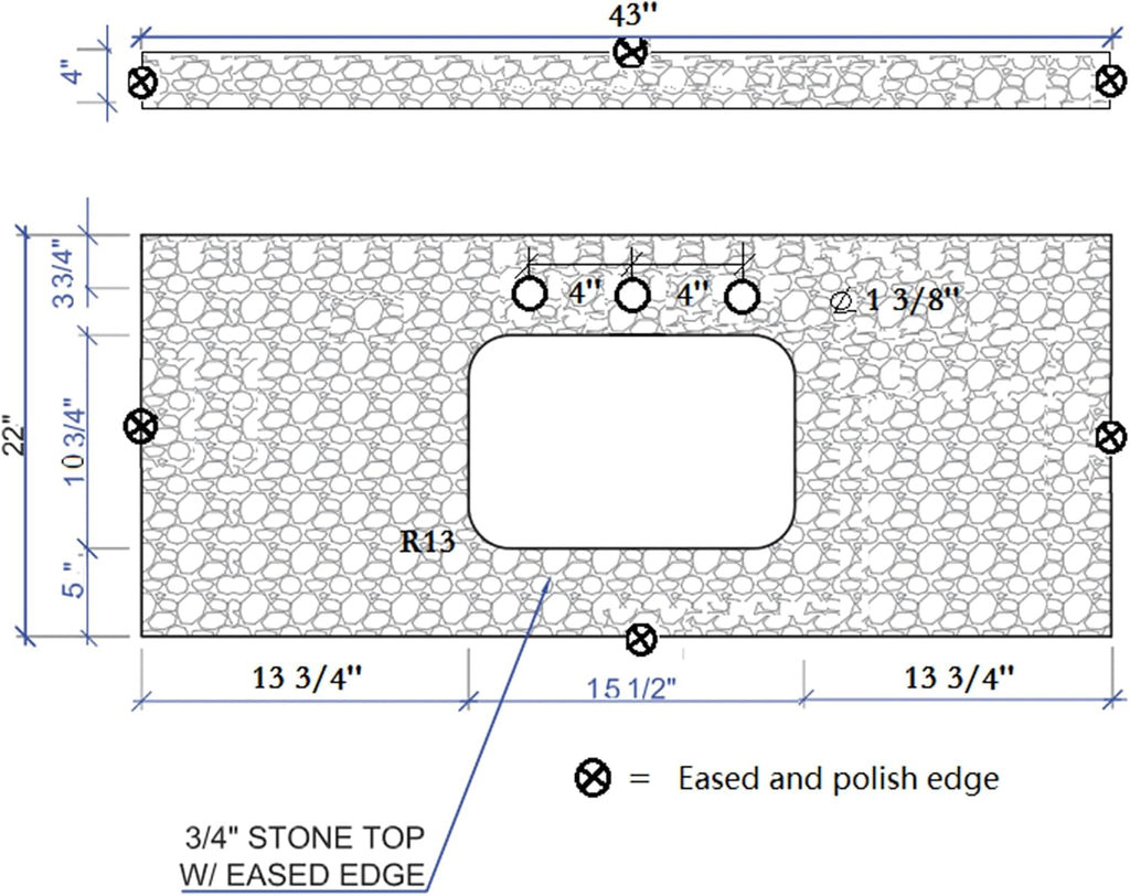 43 Inch Undermount Sink Marble Vanity Top