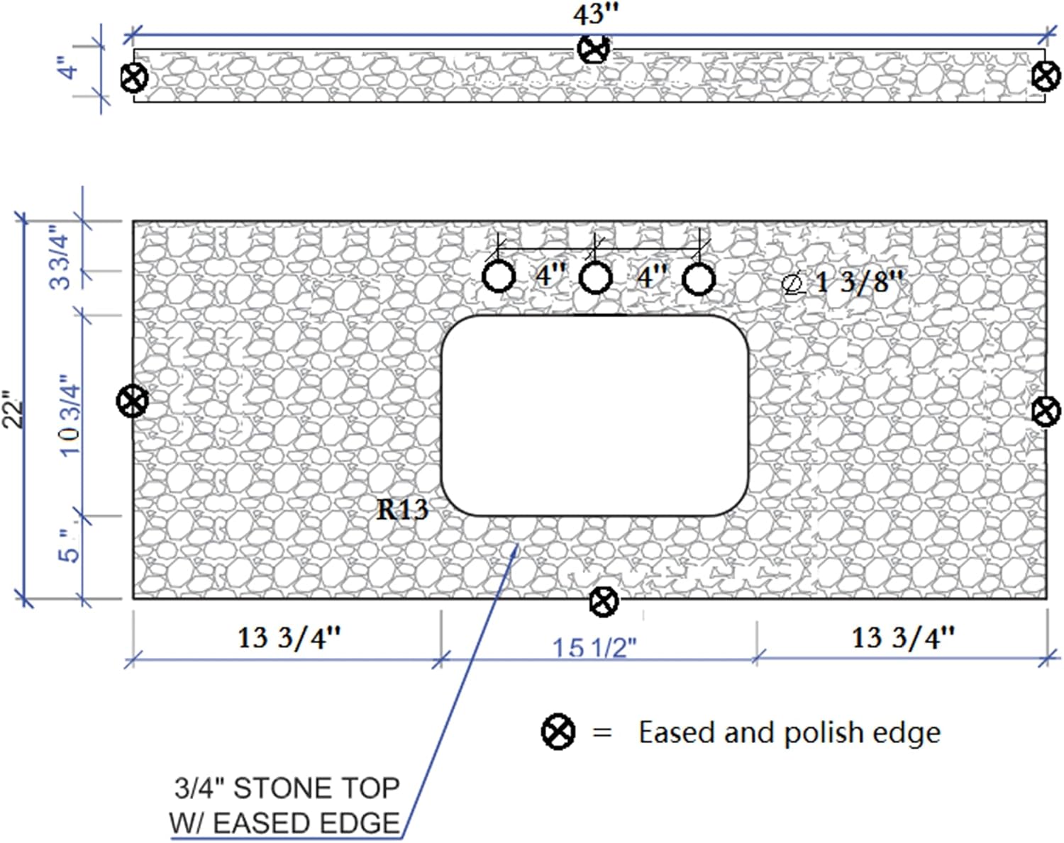 43 Inch Undermount Sink Marble Vanity Top