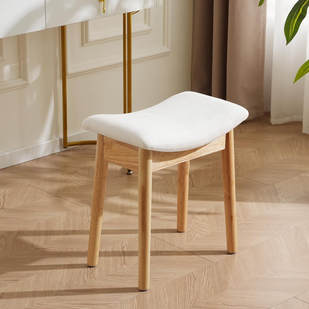 Beige Linen Saddle Vanity Ottoman 18 Inch