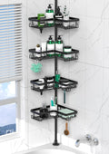 Black 4‑Tier Tension Pole Corner Shower Caddy