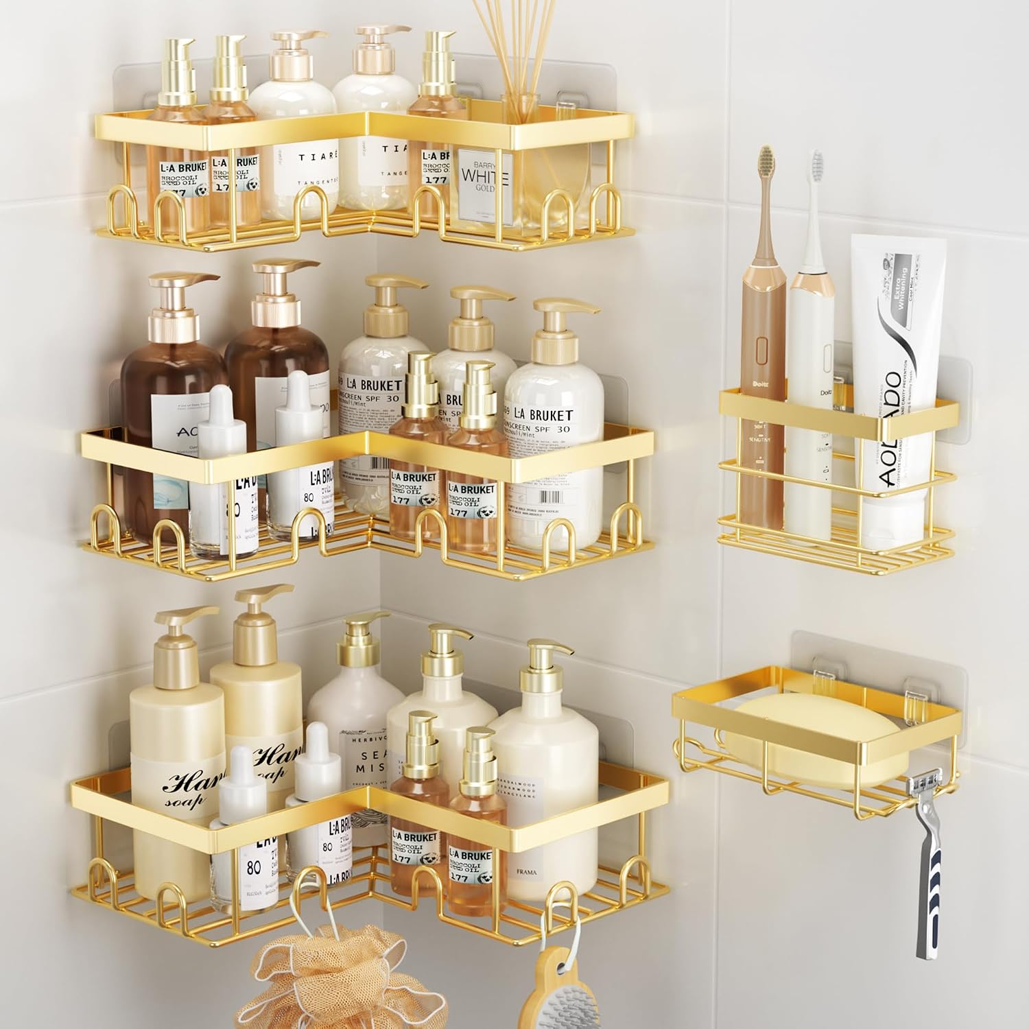 5 Pack Adhesive Stainless Steel Shower Caddy